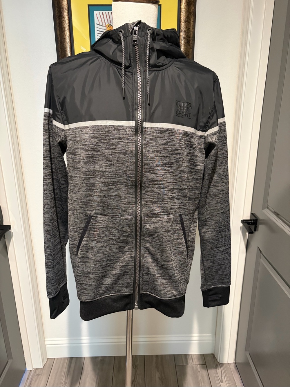 Superdry Gray and Black Fleece Hooded Jacket